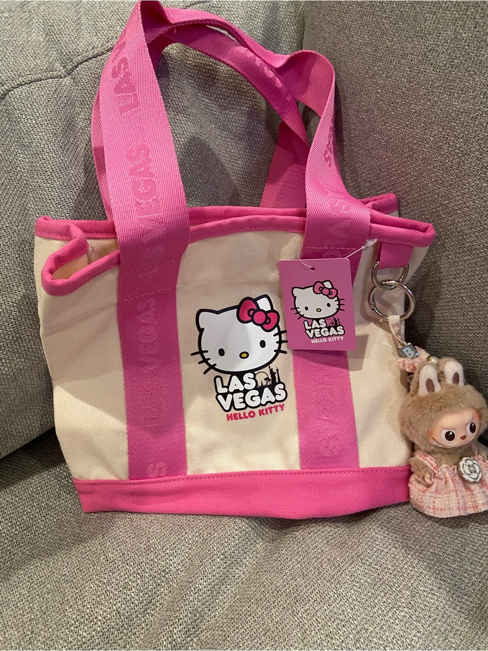 New Hello Kitty Pink and Cream Las Vegas Tote with Silver Charm Hardware